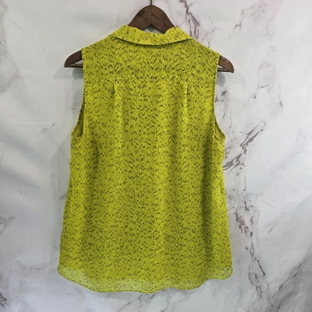 CAbi Shirt Womens Large Chartreuse Yellow Neon Tank Blouse Reign Ruffle 3071
